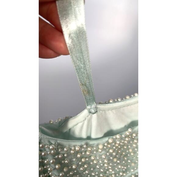 Mac Duggal One Shoulder Asymmetrical Sequin Pearl Sea Foam Green Gown Size 12 - Picture 14 of 14